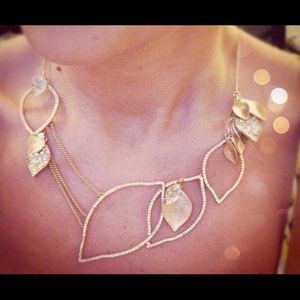 NIB Pave & Textured Leaves Drama Necklace